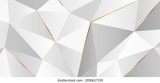Modern abstract light silver polygonal background vector. Trendy simple triangles geometric shapes design elements with golden lines. Luxury and elegant style texture concept. Vector illustration