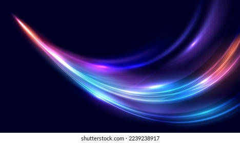 Modern abstract light trails at high speed movement. Colorful dynamic motion background. Movement futuristic technology pattern. Vector EPS10.