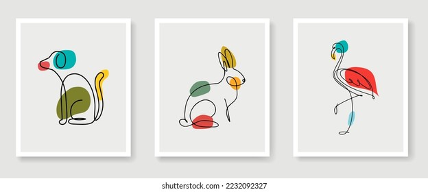 Modern abstract line animals in lines and arts background with different shapes for wall decoration, postcard or brochure cover design. Vector illustrations design