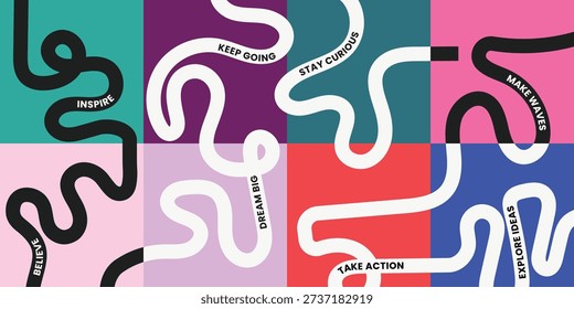 Modern Abstract Line Art Posters with Motivational Words and Bold Colors