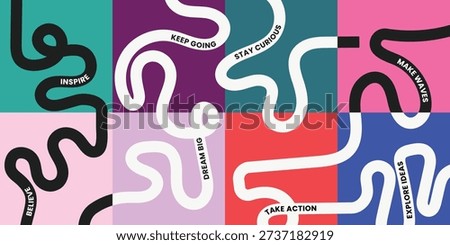 Modern Abstract Line Art Posters with Motivational Words and Bold Colors