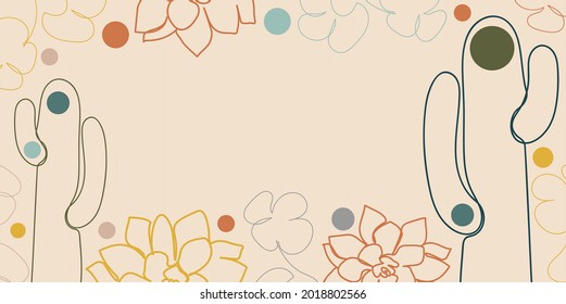 Modern abstract line cactus, flowers in lines and arts background with different shapes for wall decoration, postcard or brochure cover design. Vector illustrations design