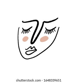 Modern abstract line face portrait, linear brush art. Picasso inspired style. Lineart human symbol, contemporary cubism sketch, ink painting. Fashion vector illustration. Abstract t-shirt print