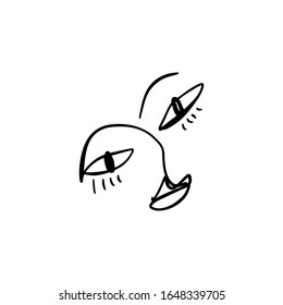 Modern abstract line face portrait, linear brush art. Picasso inspired style. Lineart human symbol, contemporary cubism sketch, ink painting. Fashion vector illustration. Abstract t-shirt print