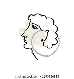 Modern abstract line face portrait, linear brush art. Picasso inspired style. Lineart human symbol, contemporary cubism sketch, ink painting. Abstract t-shirt print. Vector illustration
