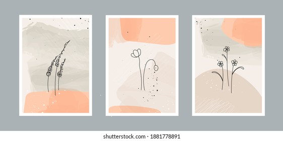Modern abstract line flowers in lines and arts background with different shapes for wall decoration, postcard or brochure cover design. Vector illustrations design. - Shutterstock ID 1881778891