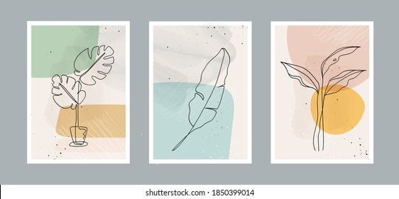 Modern abstract line leaves in lines and arts background with different shapes for wall decoration, postcard or brochure cover design. Vector illustrations design