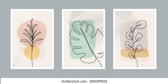 Modern abstract line leaves in lines and arts background with different shapes for wall decoration, postcard or brochure cover design. Vector illustrations design