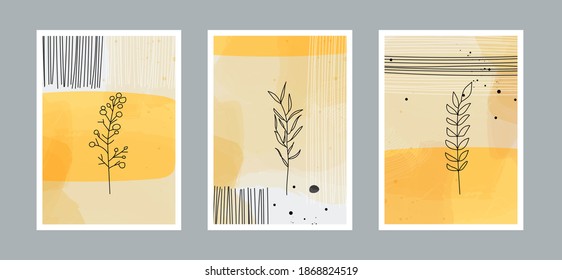 Modern abstract line leaves in lines and arts background with different shapes for wall decoration, postcard or brochure cover design. Vector illustrations design.