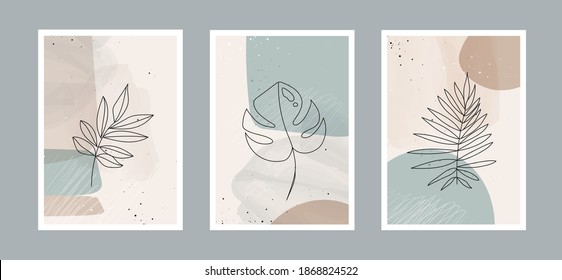 Modern abstract line leaves in lines and arts background with different shapes for wall decoration, postcard or brochure cover design. Vector illustrations design.