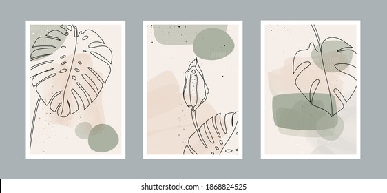 Modern abstract line leaves in lines and arts background with different shapes for wall decoration, postcard or brochure cover design. Vector illustrations design.