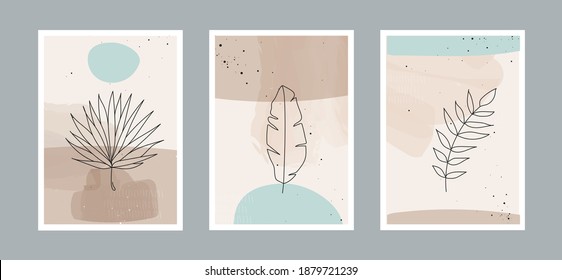 Modern abstract line leaves in lines and arts background with different shapes for wall decoration, postcard or brochure cover design. Vector illustrations design.