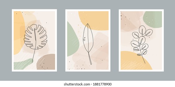 Modern abstract line leaves in lines and arts background with different shapes for wall decoration, postcard or brochure cover design. Vector illustrations design.