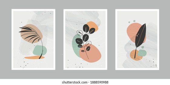 Modern abstract line leaves in lines and arts background with different shapes for wall decoration, postcard or brochure cover design. Vector  illustrations design