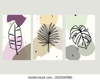 Modern abstract line leaves in lines and arts background with different line for wall decoration, postcard or brochure cover design. Vector