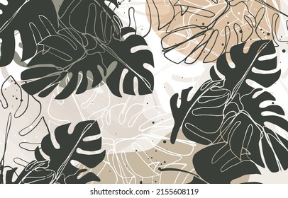 Modern abstract line leaves in lines and arts background with different shapes for wall decoration, postcard or brochure cover design. Vector  design.