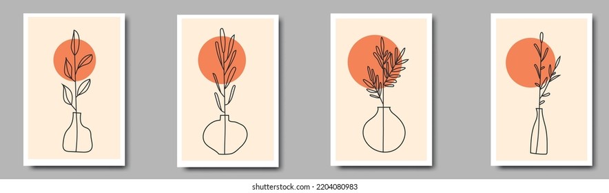 Moderne abstrakte Linien Blätter in Linien und künstlerischem Hintergrund mit unterschiedlichen Formen für die Wanddekoration.