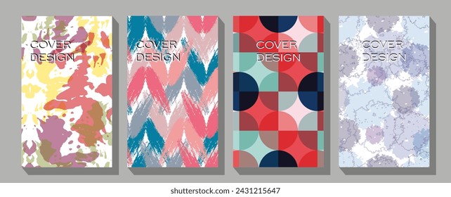 Modern abstract line leaves in lines and arts background with different shapes for wall decoration. Colorful geometric background, vector illustration.