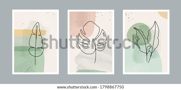 Modern abstract line leaves\
in lines and arts background with different shapes for wall\
decoration, postcard or brochure cover design. Vector \
illustrations design