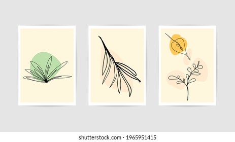 The modern abstract line leaves vector  with photo frame, with different shapes for wall decoration isolated on gray background,  Vector Illustration EPS 10