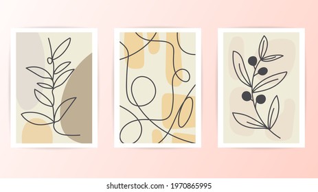 The modern abstract line leaves vector with different shapes for wall decoration ,on pink background , Vector Illustration EPS 10