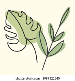 Modern abstract line leaves vector with different shapes for wall decoration ,on yellow background , Vector Illustration EPS 10