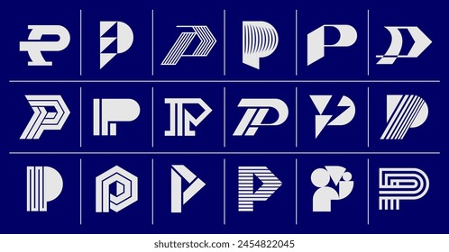 Modern abstract line letter P logo bundle