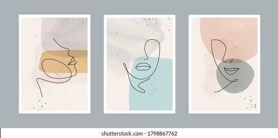 Modern abstract line minimalistic  women faces    arts background and different shapes for wall decoration  postcard brochure cover design  Vector  illustrations design 