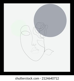 Modern abstract line minimalistic women face arts set with different shapes for wall decoration, postcard or brochure cover design. Different woman faces. One line art. Vector illustrations design 