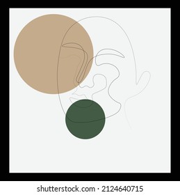 Modern abstract line minimalistic women face arts set with different shapes for wall decoration, postcard or brochure cover design. Different woman faces. One line art. Vector illustrations design 
