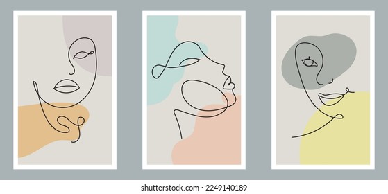 Modern abstract line minimalistic women faces and arts background with different shapes for wall decoration, postcard or brochure cover design. Vector illustrations design.