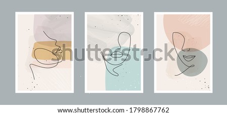 Modern abstract line minimalistic  women faces  and arts background with different shapes for wall decoration, postcard or brochure cover design. Vector  illustrations design.
