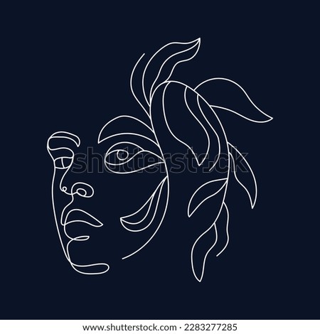 Modern abstract line minimalistic women face arts on black background postcard or brochure cover design. Woman face. One line art. Vector illustrations design Stockfoto © 
