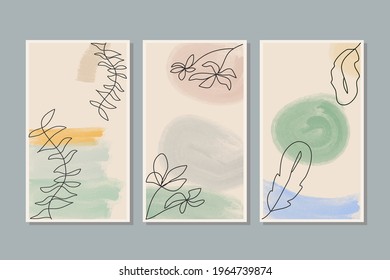 Modern abstract line plant and leaves in lines and arts background with different shapes for wall decoration, postcard or brochure cover design. Vector illustrations design