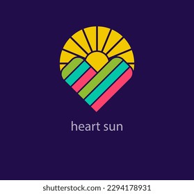 Modern abstract linear heart and sun logo icon. Unique design color transitions. Sunrise from heart logo template. vector.