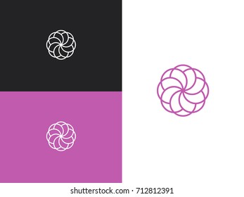 Modern abstract linear purple flower logo for beauty salon, spa or cosmetics design concept