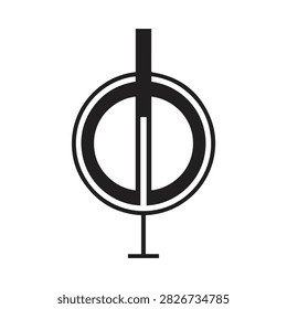 Modern abstract linear symbol featuring a circle and vertical crossbar abstract minimalist geometric crossbar structure isolated monochrome geometry vertical boundary composition creative