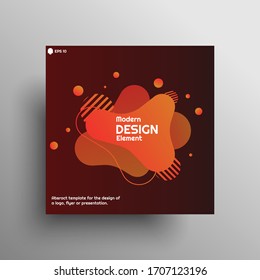 Modern abstract liquid shape, template of the design a logo, magazine, presentation etc. Designed in orange and red colors with gradient, shadow and 3D effect in square, trendy design element. Eps 10