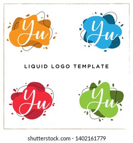 Modern abstract Liquid vector banner set with letter of YU brand name