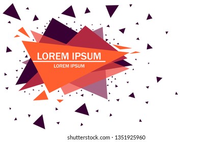 Modern abstract logo for banners. Triangles red colorful logo. Flat geometric shapes with text. Vector illustration on white background.
