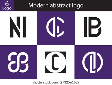 Colección Abstractas moderna del logotipo con las marcas geométricas de la letra en fondo púrpura.