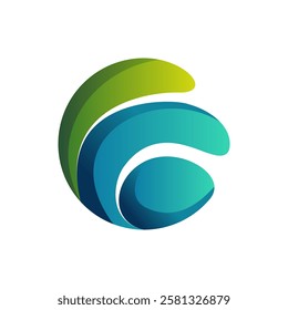 A modern, abstract logo combining green and blue wave-like shapes to represent sustainability and global connectivity.