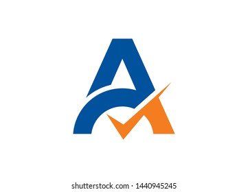 Modern Abstract Logo Design: Blue and Orange A with Checkmark, Corporate Branding, Success Concept.