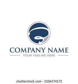 Modern abstract logo design with circular graphic in blue and gray for business identity