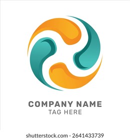 Modern abstract logo design with a circular shape in orange and teal tones, featuring dynamic curved elements. Ideal for creative, tech, or consulting companies.

