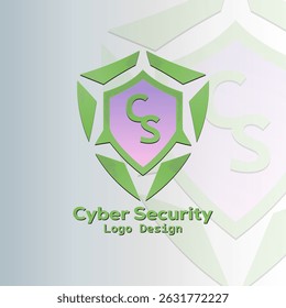 Modern abstract logo design for cybersecurity. Green shield with CS initials. Ideal for tech companies.
