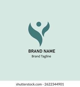 Modern abstract logo design featuring a stylized human figure with raised arms, symbolizing success, freedom and growth. Ideal for business, finance, health and startup branding.