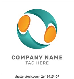 Modern abstract logo design featuring two orange oval shapes enclosed in a dynamic teal circular swoosh. Ideal for tech, consulting, or creative businesses.

