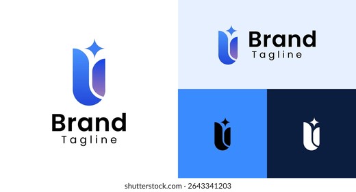 Modern abstract logo design featuring a stylized letter U or IJ, creatively formed with a tulip shape and a shining sparkle element.