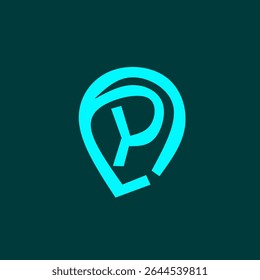 A modern abstract logo design featuring a stylized location pin icon with the letter "P" inside. Ideal for navigation apps, maps, or travel brands.